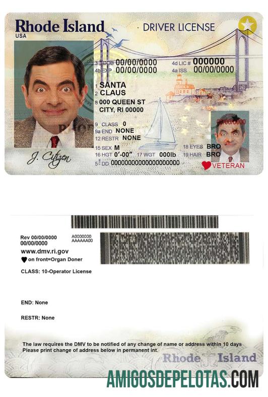 Carta de condução do estado de Rhode Island nos EUA modelo